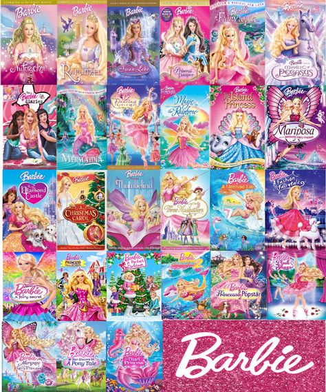 List of every single Barbie movie ever made in order. Made by me! All Barbie Movies In Order, Barbie Movies List In Order, Barbie All Movies, Original Barbie Movies, Barbie Classic Movies, All The Barbie Movies, Barbie Movies In Order, All Barbie Movies, Old Barbie Movies