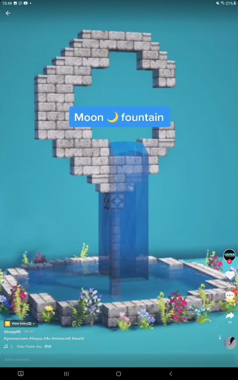 Moon Statue Minecraft, Mc Cat House, Minecraft Statue Ideas Easy, Minecraft Infinite Water Source, Minecraft Water Statue, Minecraft Building Ideas Fountain, Lightning Rod Minecraft, Minecraft Light House Ideas, Minecraft Fountain Small Cute