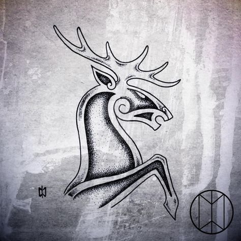 Norse Stag, Stag Tattoo Design, Clan Tattoo, Stag Ideas, Deer Hunting Tattoos, Horn Ideas, Deer Skull Tattoo, Antler Tattoos, Deer Head Tattoo