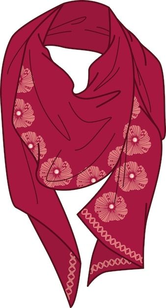 Vector scarf with embroidery in editable... | Premium Vector #Freepik #vector #muffler #knitwear #scarf #knit-pattern Scarf Sketch Fashion Illustrations, Scarf Sketch, Scarf Illustration, Scarf Drawing, Graphic Scarf, Scarf Designs, Fashion Illustration Tutorial, Illustration Tutorial, Model Sketch