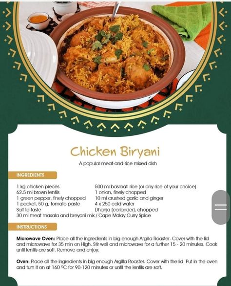 Chicken Breyani Recipes South Africa, Breyani Recipes, Recipe Paper, Tikka Masala Recipe, House Gate, Savory Food, Curry Spices, Indian Cooking Recipes, Cooked Rice