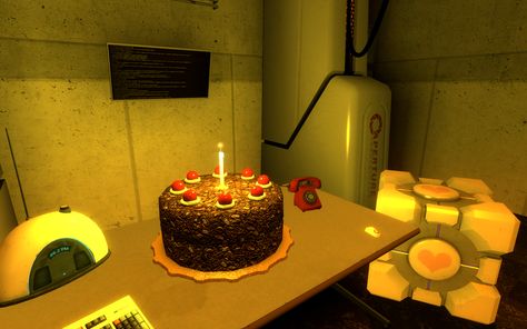 Portal Cube/Cake Portal Aesthetic, Portal Cake, Portal Wallpaper, Video Game Backgrounds, Companion Cube, Cube Cake, Valve Games, Aperture Science, 32 Birthday