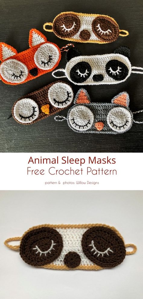 Animal Sleep Masks Sleep Mask Crochet, Diy Sleep Mask, Whimsical Crochet, Knitted Flower Pattern, Mask Patterns, Crochet Mask, Crochet Eyes, Earrings Patterns, Sleep Masks