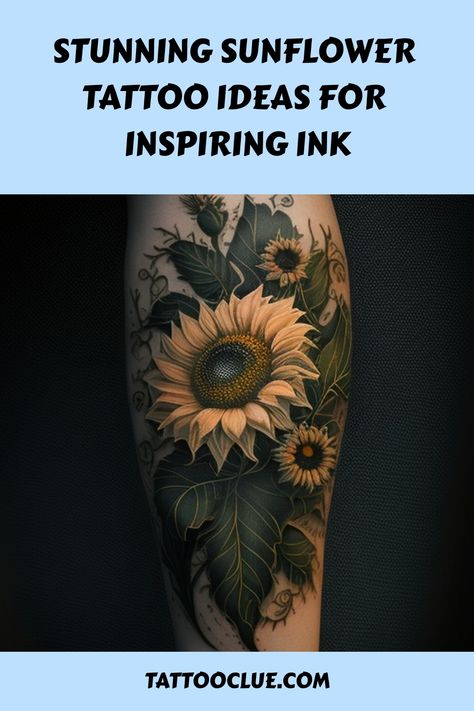 Discover the timeless beauty of sunflower tattoos with our collection of simple and stunning designs for women. Whether you're looking for a small, delicate piece or a bold statement, these sunflower tattoos are sure to bring sunshine and positivity to your life. Embrace the symbolism of these vibrant blooms and let them remind you to always seek the light. Explore our gallery now and find inspiration for your next ink masterpiece! Watercolor Sunflower Tattoo, Sunflower Tattoo Ideas, Bouquet Tattoo, Sunflower Tattoos, Sunflower Tattoo Design, Sunflower Tattoo, Watercolor Sunflower, Get A Tattoo, Tattoo You