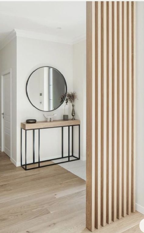 Living Room Divider Ideas, Modern Organic Interior Design, White Mirrors, Mirrors Vanity, Modern Decor Ideas, Mirrors Bathroom, Modern Room Divider, Living Room Divider, Home Hall Design