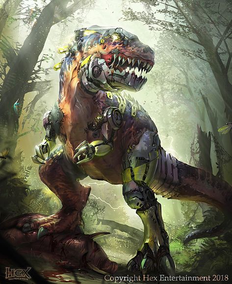 ArtStation - Locke s TWrex, Vincent Lefevre Robot Dinosaur, Robot Animal, Mtg Art, Cool Monsters, Arte Cyberpunk, Monster Concept Art, Creature Drawings, Dinosaur Art, Dungeons And Dragons Homebrew