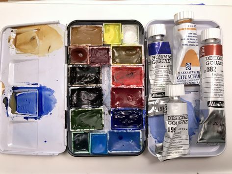 Sketchbook Techniques, Best Gouache Paint, Gouache Painting Techniques, Gouache Tutorial, Gouache Color, White Gouache, Gouache Paint, Nature Sketch, Watercolor Palette