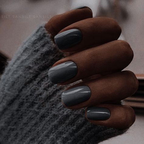 Grey Sns Nails, Charcoal Nail Designs, Grey Fall Nails, Grey Matte Nails, Grey Acrylic Nails, Disney Au, Boujee Aesthetic, Romance Film, Sns Nails