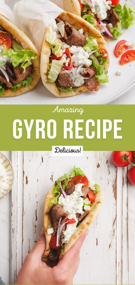 Easy Gyros Recipe, Gyros Recipe Lamb, Gyro Plate Recipe, Ground Beef Gyro Recipe, Diy Gyro Meat, Gyro Wrap Recipe, Gyro Platter Recipe, Gyro Recipe Lamb, Ground Lamb Gyro Recipe