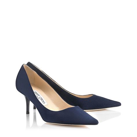 Sophisticated Kitten Heels Jimmy Choo Aurora Navy Suede Pointy Toe Pumps ($595) Classy Heels, Hak Tinggi, Beautiful Wardrobe, Comfortable Work Shoes, Wedding Shoes Low Heel, Ladies Shoe, Work Shoes Women, Kitten Heel Shoes, Jimmy Choo Heels