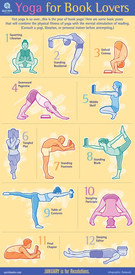 12 easy ways to combine the physical fitness of yoga with the mental stimulation of reading 😄  Enjoy the new year to the fullest! #books #booklove Library Humor, Yoga Books, Yoga Posen, Pose Yoga, Book Nerd Problems, Book Dragon, Book Memes, Book Humor, I Love Books