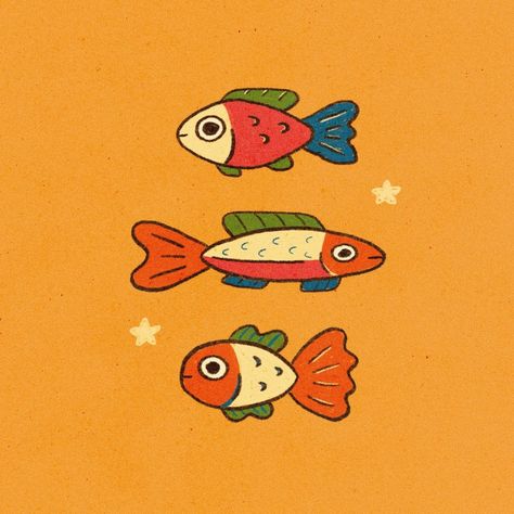 Currently working on a washi tape design featuring these lil fishies! 🐟 #procreate #illustration #sketch #cuteart | Instagram Artsy Fish Drawing, Cute Fish Character Design, Cute Fish Aesthetic, Fishies Drawing, Cute Fish Painting, Bird Drawings Cute, Derpy Animals Drawings, How To Illustration, Silly Fish Drawings