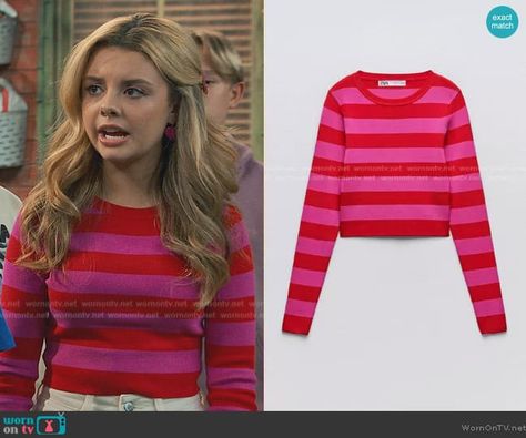 Mallory James Mahoney, Red Striped Sweater, Striped Sweater Outfit, Rib Knit Sweater, Where To Buy Clothes, Teenage Girl Outfit, Buy Sweaters, Suede Fringe Jacket, Disney Fashion