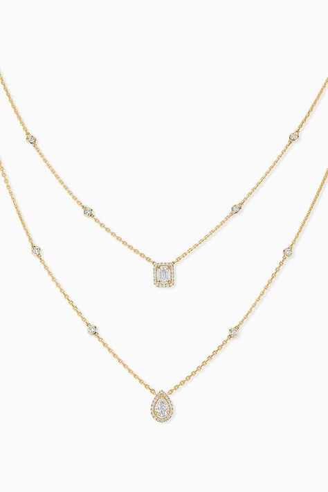 Stack Necklaces, Delicate Diamond Necklace, Layering Diamond Necklaces, Diamond Chains, Diamond Pendants Designs, Fancy Jewelry Necklace, Diamond Necklace Designs, Art Deco Diamond Rings, Stacked Necklaces