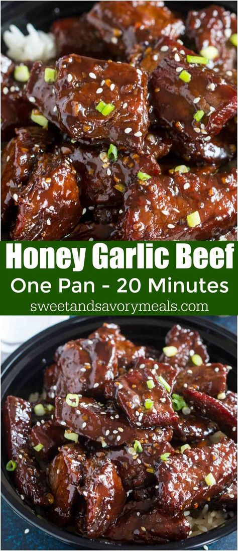 Chunk Meat Recipes, Easy Ginger Beef Recipe, Honey Garlic Beef Stir Fry, Stew Meat Recipes Asian, Honey Garlic Beef Tips, Asian Cube Steak Recipes, Sweet Beef Recipes, Easy Asian Beef Recipes, One Pan Dinners Beef