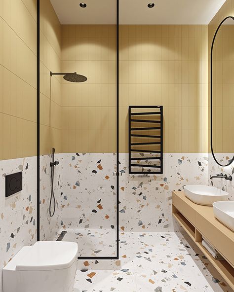 Terrazzo Bathroom, Bilik Air, Washroom Design, Bathroom Design Inspiration, Bathroom Design Decor, Toilet Design, Family Bathroom, Bathroom Kids, Shower Room