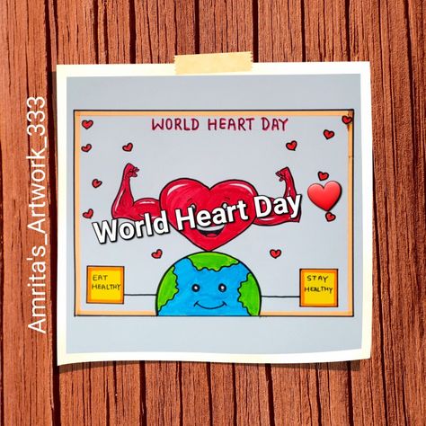 World Heart Day Poster, Heart Day Poster, World Heart Day, Easy Drawings For Kids, Only Hearts, Drawing Book, Heart Day, Heart Drawing, Drawing For Beginners