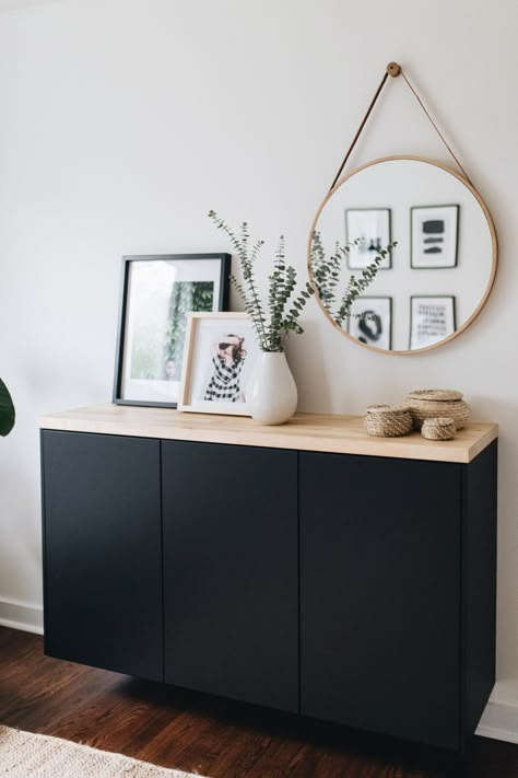 Ikea Cabinets: Not Just for the Kitchen — Mountainside Home Wall Cabinets Living Room, Used Kitchen Cabinets, Decoration Buffet, Sideboard Decor, Ikea Kitchen Cabinets, Black Cabinet, Black Kitchen Cabinets, Ikea Cabinets, Style Deco