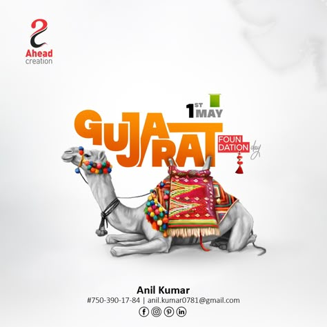 Gujarat Foundation Day, Travel Advertising Design, Social Media Campaign Design, 1st May, Travel Creative, Ads Creative Advertising Ideas, Social Media Branding Design, Graphic Design Brochure, Social Media Advertising Design