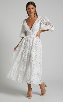 Bachelorette Dresses | Showpo USA Line Dresses, A Line Dresses, Vacation Wear, Weave Style, Dress Crafts, Loose Outfit, Lace Embroidery, Lace Midi Dress, Embroidery Dress