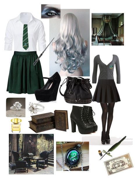 "Slytherin uniform&accessories" by fynaelectra ❤ liked on Polyvore featuring Vogue, Wet Seal, Steffen Schraut, H&M, Alexander Wang, Forever 21, NOVICA and Versace Hogwarts Friends, Slytherin Student, Hogwarts Fashion, Slytherin Uniform, Slytherin Costume, Slytherin Clothes, Slytherin Outfit, Harry Potter Dress, Slytherin Fashion