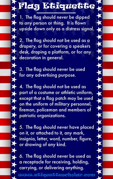 U.S. Flag Etiquette - Must follow etiquette rules for showing proper respect to the flag! American Flag Facts, American Flag Etiquette, American Flag History, Flag Etiquette, Government Lessons, Teaching Government, Etiquette Rules, Flag Code, American Heritage Girls