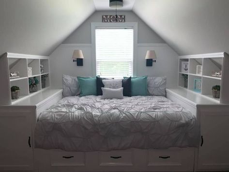 Slanted Ceiling Kids Bedroom, Slanted Ceiling Bedroom Layout, Small Attic Bedroom Ideas Slanted Walls, Attic Bedroom Ideas Slanted Walls, Attic Bedroom Designs Angled Ceilings, Attic Room Ideas Slanted Walls, Dormer Bedroom Ideas, Attic Bonus Room, Old Money Interior Design