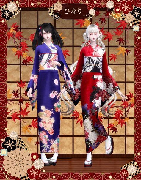 ❀ Hinari Set ❀ Anime Character Clothes, Character Clothes, Sims 4 Anime, Kimono Outfit, Japan Outfit, Sims 4 Dresses, Sims 4 Characters, Sims4 Clothes, Sims 4 Collections