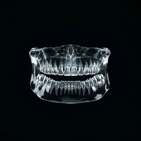 Visual Electric | A glass effect, 3D Xray of teeth on a black background Teeth Xray, Creative Coding, Teeth Art, Glass Effect, Motion Graphics Design, Image Generator, X Ray, Motion Graphics, Black Background