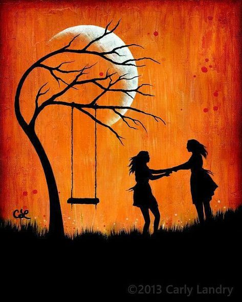 Friend Painting Ideas, Best Friends Art, Friendship Paintings, Friendship Art, Friend Painting, Silhouette Painting, Friends Art, Image Nature, Oil Pastel Art