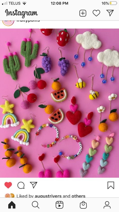 Felt Jewellery Ideas, Felted Wool Earrings, Needle Felt Jewelry, Needle Felting Jewelry, Needle Felting Earrings, Punch Needle Earrings, Needle Felt Earrings, Needle Felted Earrings, Felting Earrings