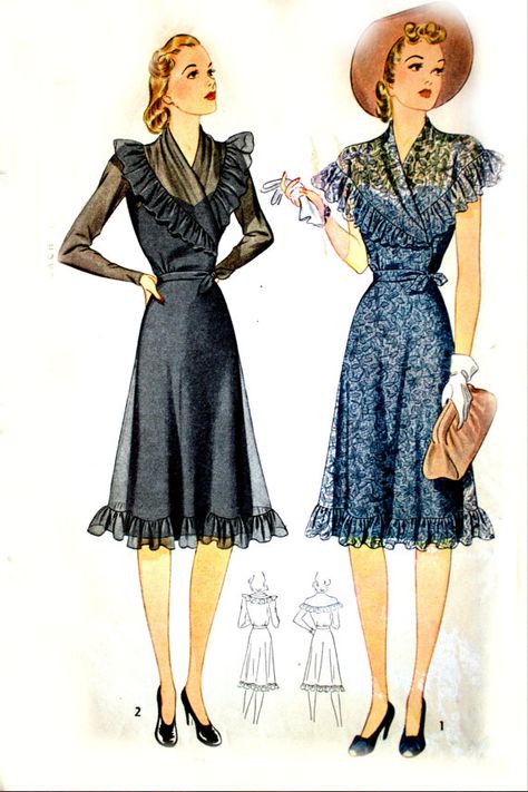 1940s Simplicity Sewing Pattern RUFFLE SHAWL by HeritageFabrics, $19.00 Collar Wrap Dress, 1940s Summer, 40s Mode, Bingo Wings, 1940's Fashion, Wrap Dress Pattern, Patron Vintage, Fashion 1940s, Simplicity Dress