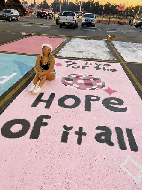 Senior Parking Taylor Swift, Senior Parking Spot Painting Taylor Swift, Taylor Swift Senior Crown, Taylor Swift Painted Parking Spot, Senior Parking Spot Aesthetic, Grad Parking Spot Ideas, Disco Ball Parking Spot, Senior Parking Space Ideas Sza, Painted Parking Spots Taylor Swift