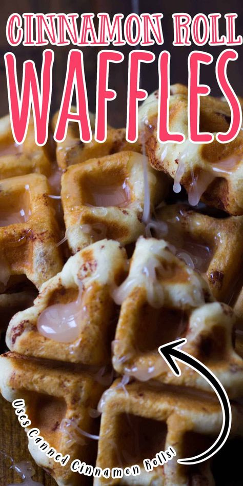 Cinnamon Bun Waffles, Cinnamon Roll Waffles Recipe, Canned Cinnamon Rolls, Mini Waffles, Cinnamon Waffles, Cinnamon Roll Waffles, Waffle Iron Recipes, Waffle Maker Recipes, Good Morning Breakfast