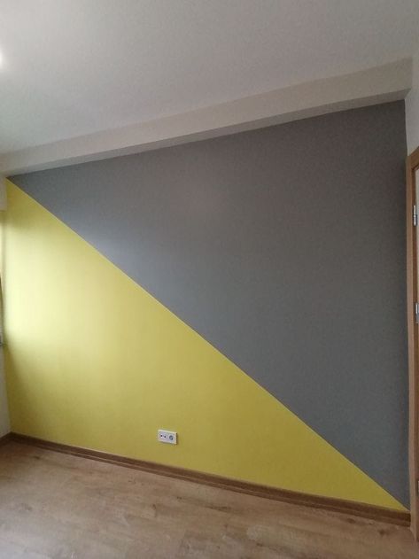 Wall panels designing Blue Couch Room, Unique Wall Paint Designs, Designs For Walls, Boy Room Paint, Yellow Accent Walls, Two Tone Walls, Home Wall Painting, Wall Color Combination, Colourful Living Room Decor