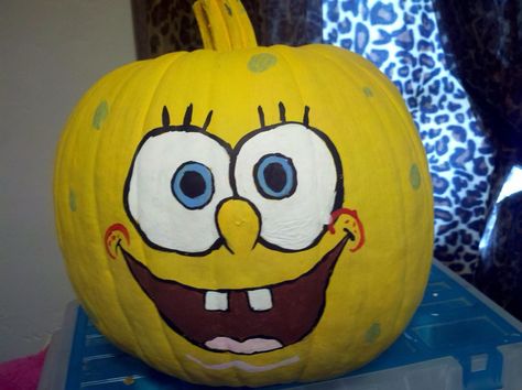 Spongebob Pumpkin Painting, Spongebob Pumpkin Carving, Spongebob Pumpkin, Pumpkin Designs Painted, Unique Pumpkin Carving Ideas, Paint Pumpkins, Pumpkin Paint, Creative Pumpkin Painting, Character Pumpkins