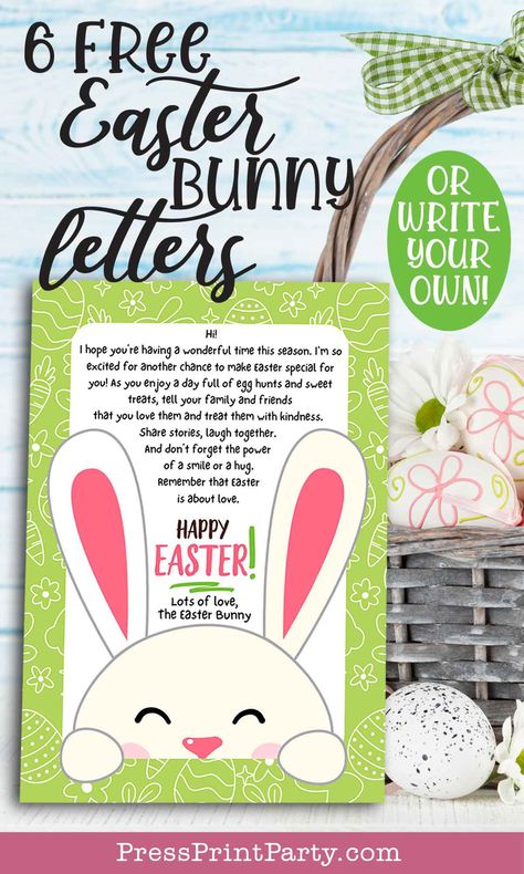 6 Adorable EASTER BUNNY LETTERS for Kids [Free Printable]. In this post, you'll find 6 free, pre-written, printable Easter Bunny letters all in editable templates to make up your own or add your kiddos names to it. The Easter bunny letter templates are easy to edit totally free on Canva.com and can be printed at home. All instructions are included. It’s also easy to add your child’s name for a personalized letter. And lots more free printable Easter fun - By Press Print Party! Letter From Easter Bunny Free Printable, Easter Favor Boxes, Easter Bunny Letter, Christ Centered Easter, Letters Printable, Easter Egg Coloring Pages, Easter Bunny Colouring, Letter Templates Free, Easter Favors