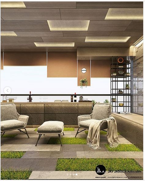 Balcony False Ceiling Design Modern, Terrace Ceiling Design Modern, Balcony Sitout, Terrace Ceiling Design, Balcony Ceiling Ideas, Ceiling Garden, Garden Ceiling, Modern Balcony Design, Balcony House