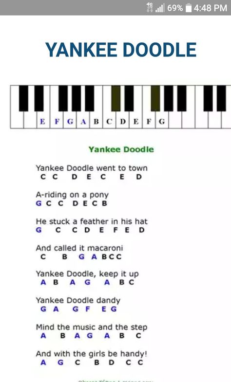 Yankee Doodle, Nursery Rhymes, Piano, Sheet Music Nursery Rhymes Piano Notes, Yankee Doodle Piano, Panio Music, Xylophone Songs, Easy Piano Songs For Beginners, Piano Letters Songs, Piano Music For Kids, Xylophone Music, Keyboard Notes