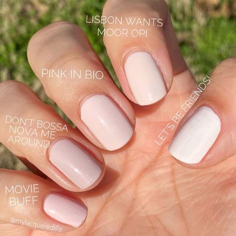 Megan on Instagram: "Spot the difference! 🧐 Swipe to see these under flash and in indirect light 👉🏼 “Pink in Bio” is most similar to “Lisbon Wants Moor OPI,” with PIB being sliiiightly more pink. “Movie Buff” is pinker compared to these and has a great formula for a soft pink, so if you want something with a little bit more pink, that’s a good one. “Don’t Bossa Nova Me Around” is a dusty pink and usually looks greige on me but might look pinkier if you have a lighter skin tone. And finally, “ Don’t Bossa Nova Me Around Opi Gel, Light Pink Nail Colors Opi, Opi Neutral Pink Nail Polish, We Seafood And Eat It Opi, Don’t Bossa Nova Me Around Opi Color, Opi Pink In Bio Gel, Dont Bossa Nova Me Around Opi Dip, Light Pink Opi Colors, Lisbon Wants Moor Opi Gel