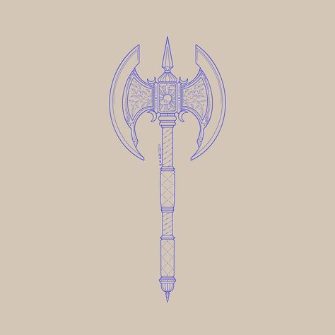 Ax Tattoo Design, Pickaxe Tattoo, Battle Ax Tattoo, Mace Tattoo Design, Dnd Greataxe Art, Scythe Tattoo Design, Axes Tattoo, Midevil Tattoos, Labrys Tattoo