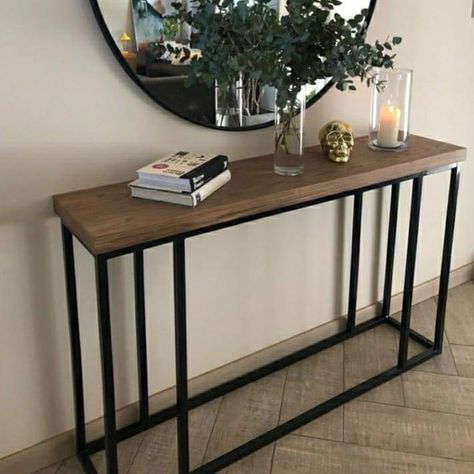 Industrial Entry Table, Industrial Home Office, Warm Industrial, Entry Table Decor, Farmhouse Table Decor, Industrial Home, Entryway Table, Entry Table, Decor Home Living Room