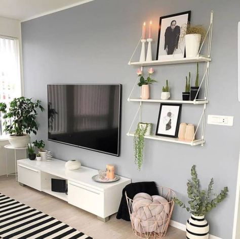 Ikea Picture Ledge, Simple Living Room Decor, Tv Wall Decor, Home Decor Hacks, Trendy Living Rooms, Room Shelves, Handmade Home Decor, Decor Rustic, Decoration Design