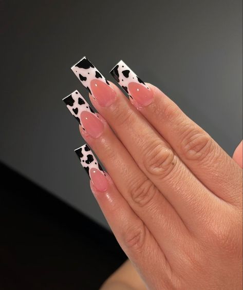 Western Nails, Cow Nails, French Tip Nail Designs, French Tip Acrylic Nails, Classic Nails, Animal Print Nails, Acrylic Nails Coffin Pink, Tip Nails, Long Square Acrylic Nails