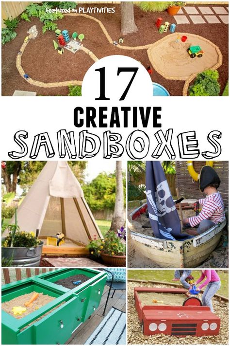 Think outside of the sandbox—turn a teepee, car or boat into a backyard play space. Diy Sandbox Ideas, Sandbox Ideas, Backyard Play Spaces, Diy Sandbox, Kids Sandbox, Play Area Backyard, Backyard Activities, Outdoor Play Spaces, Outdoor Play Areas