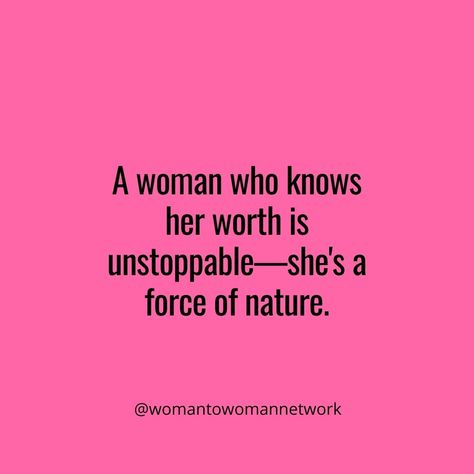 A woman who truly knows her worth is unstoppable—she’s a force of nature. 🌟 When you embrace your value, there's no limit to what you can achieve. Remember, you are powerful, capable, and deserving of every success. Let’s lift each other up and continue to break boundaries together. 💪✨ Ready to step into your full potential? Join us at Woman to Woman Network to connect, grow, and thrive with like-minded women. 💼👑 #KnowYourWorth #UnstoppableWomen #WomenSupportingWomen #ForceOfNature #Empower... Woman To Woman, Force Of Nature, Your Value, A Force, No Limit, Your Values, Personal Brand, Women Supporting Women, Full Potential