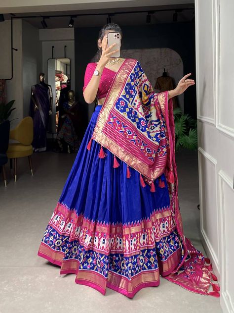 #navratrilehenga #navratrichaniyacholi #mirrawgarbadress Blue Indian Wedding, New Lehenga, Patola Print, Red Lehenga Choli, Indian Wedding Lehenga, Silk Lehenga Choli, Party Wear Lehenga Choli, Choli Designs, Readymade Saree