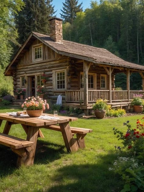 Tiny House Designs, Cabin Getaway, Pretty Houses, Cabin Aesthetic, Log Cabin Rustic, Small Log Cabin, Halloween Decor Ideas, Cabin Exterior, Dream Life House