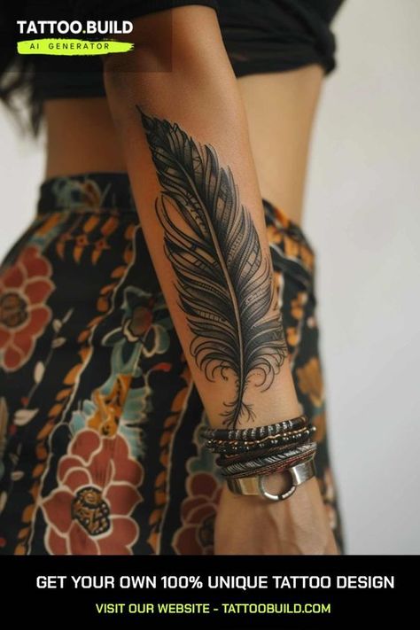 Feather tattoos can carry various meanings and symbolism.

Some common interpretations include:

Freedom – Feathers are often associated with the ability to fly and a sense of freedom, both physical and spiritual. They can represent freedom of expression, free-spiritedness, or being unchained. Feather Forearm Tattoo Women, Indian Feather Tattoos For Women, Woman Hand Tattoo Ideas, Feather Hand Tattoo, Feather Tattoo Ideas, Feather Tattoo Arm, Feather Tattoo Meaning, Indian Tattoos, Indian Feather Tattoos