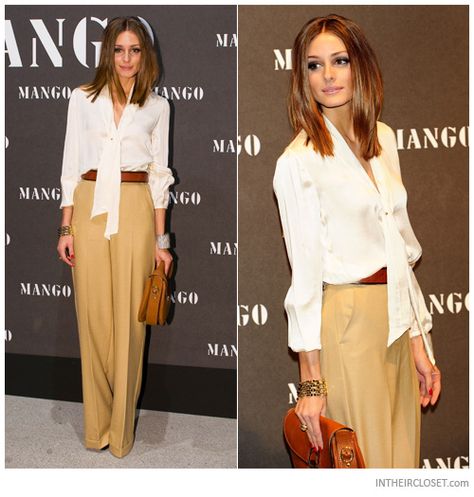 olivia-palermo-mango-pussybow-blouse-camel-wide-leg-pants Olivia Palmero, Spring Office Outfits, Olivia Palermo Outfit, Estilo Olivia Palermo, Hair Bag, Pants Collection, Olivia Palermo Style, Color Pants, Colour Combo